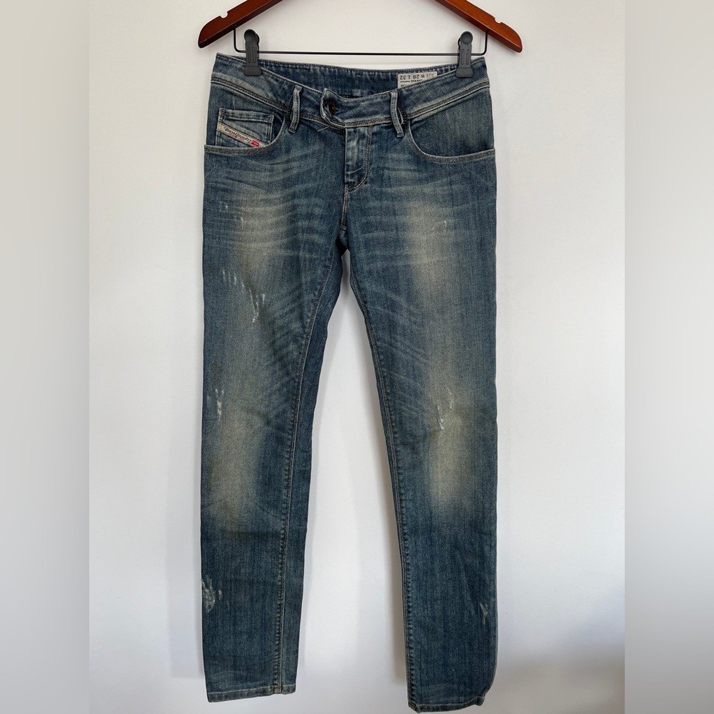 Diesel Nevy Women's Distressed Blue Skinny Jeans Low Rise Size 28